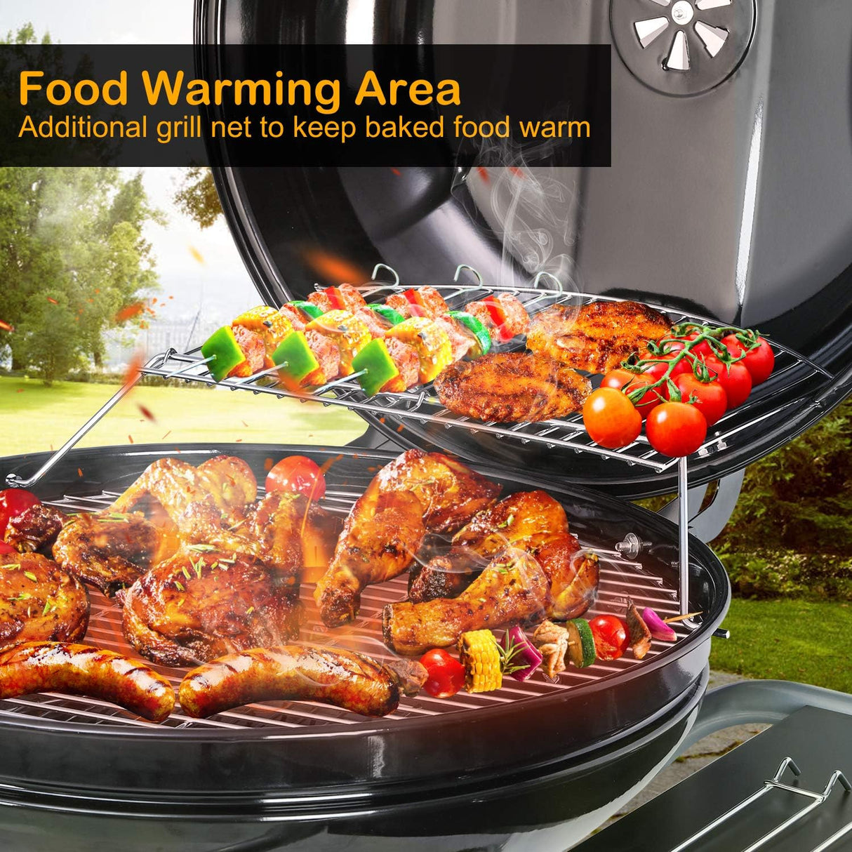 Charcoal BBQ Grill with Lid and Wheels – Outdoor Smoker 58 cm cooking surface