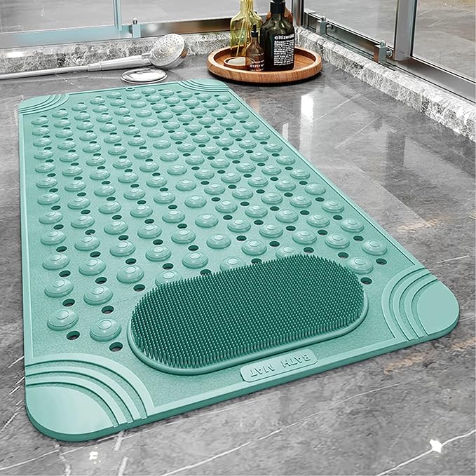 Bathtub Mat Non-Slip Shower Mat with Drain Holes Suction Cups, Quick Drying Easy Cleaning, Feet Massage, Bath Mat for Tub & Shower Stall & Bathroom, Machine Washable