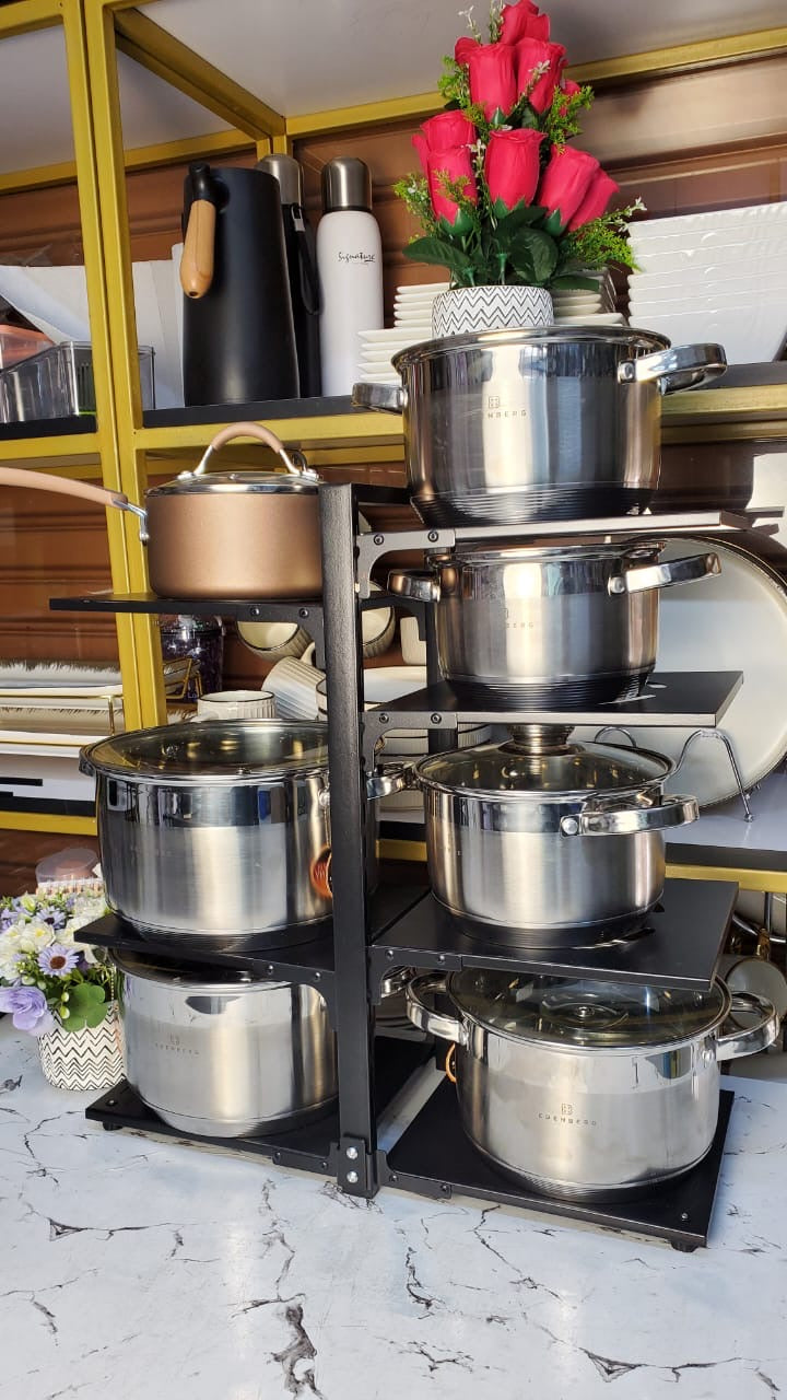 shelf organizer for pots, pans and lids 7 layer grid