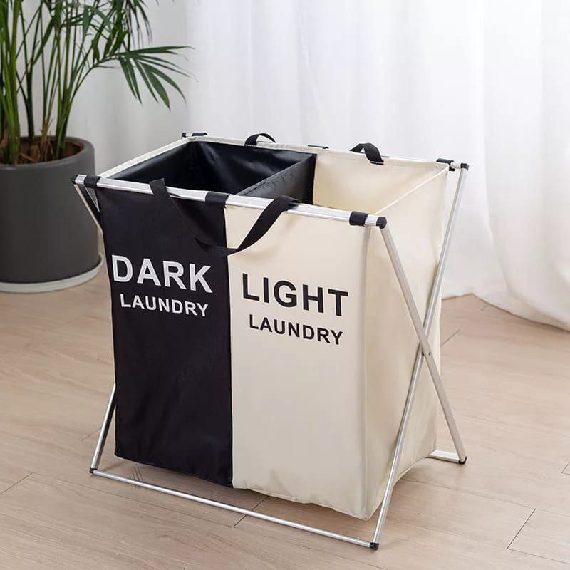 Foldable Dual-Compartment Laundry Basket for Dark & Light Clothes (60×38×60cm)