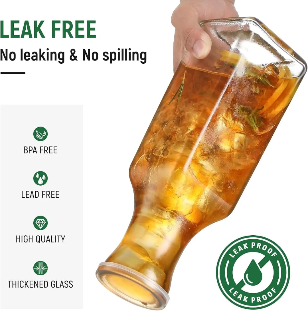 Clear Glass Pitcher Square Carafe with Lid 1 Liter