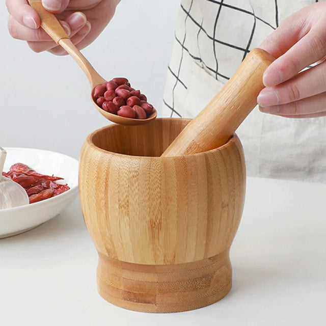 Wooden pestle && Masher Bowl
