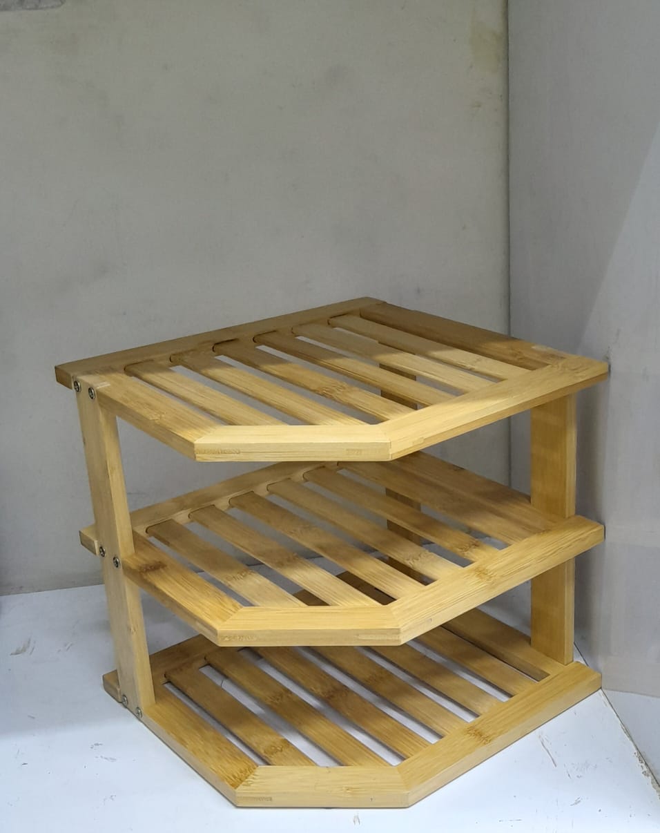 3 tier CORNER BAMBOO KITCHEN STORAGE SPICE RACK
