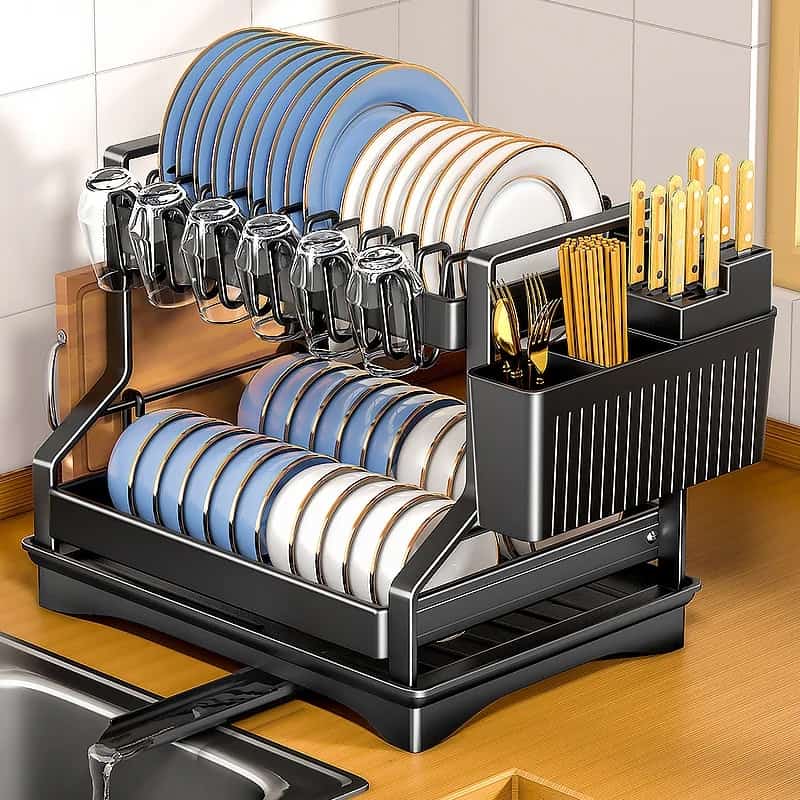 Heavy-Duty Dish Drainer with Water Spout Dimensions: 42 cm × 32.5 cm × 43 cm.