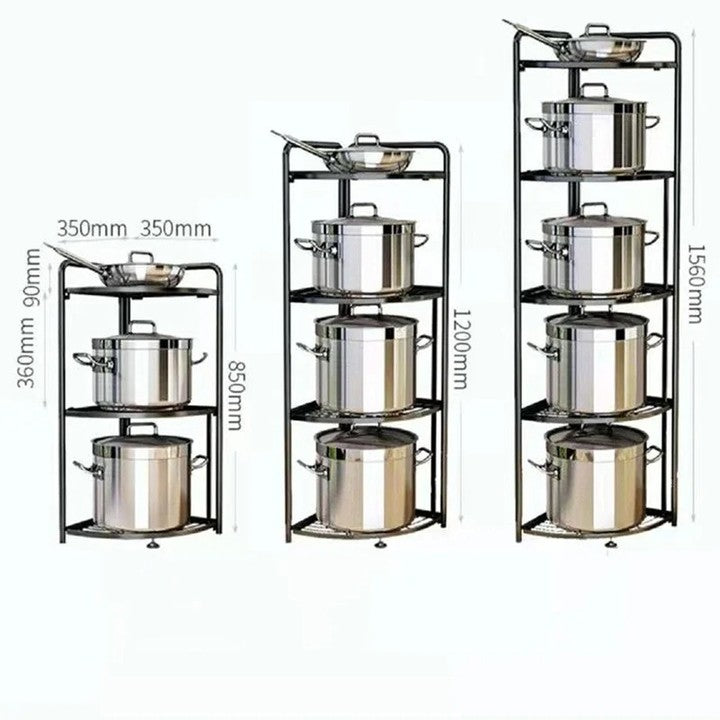 Multi layer Triangle Stainless Steel Storage rack. Foldable Wire Corner Shelf.
