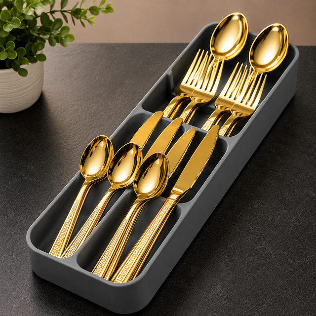Gold cutlery set with tray organizer 24 piece — iDecorators Kenya