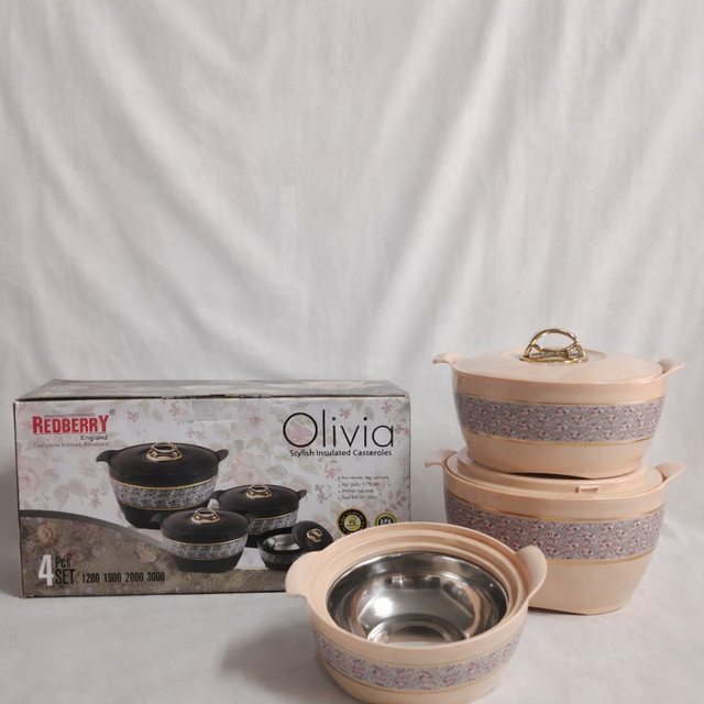 Redberry Olivia 4pcs Insulated Hot Pot Set 1200ml–3600ml | Food Warmer Casseroles Kenya