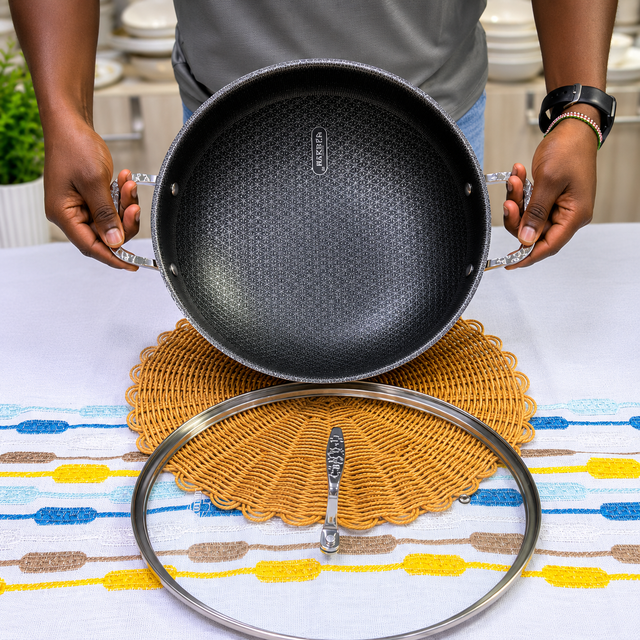 UAKEEN Premium Non-Stick Deep Frying Pan with Glass Lid