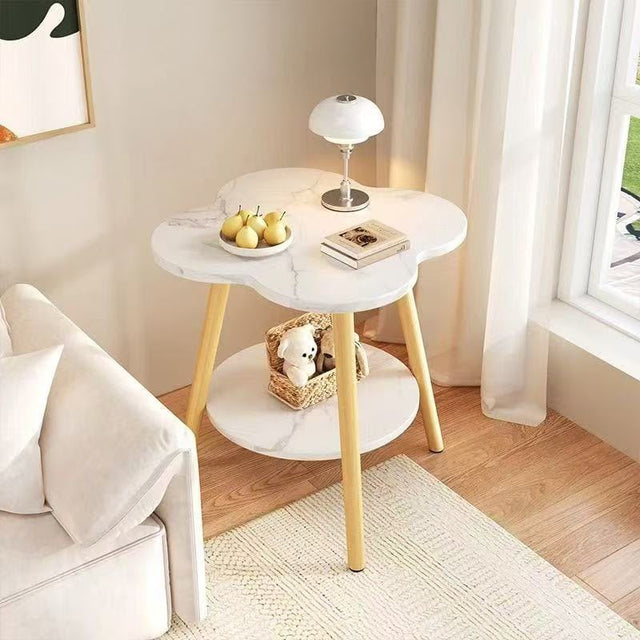 Cloud Shape Double Layer Side Table, White Marble Effect — 50 x 50cm stc