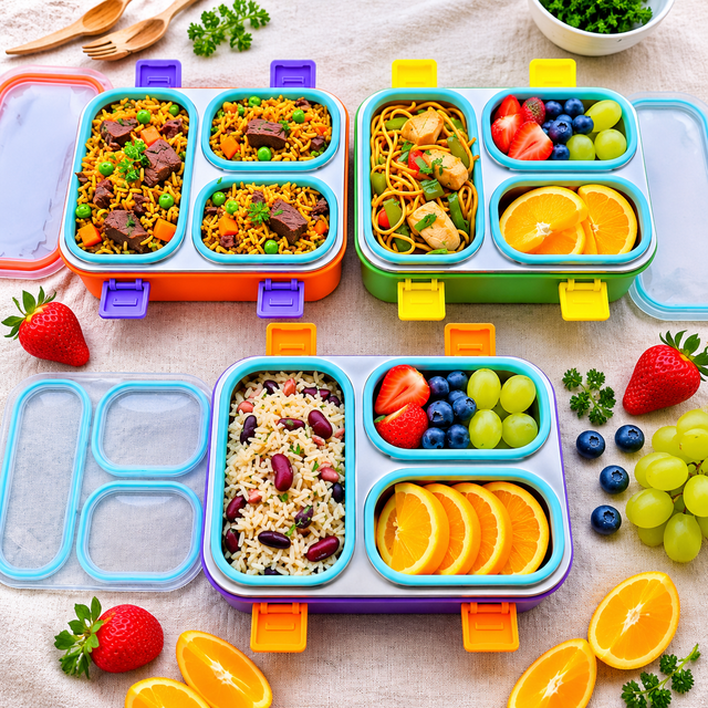 Bento lunch box steel compartment tray with colourful case and clip lock lid — iDecorators Kenya