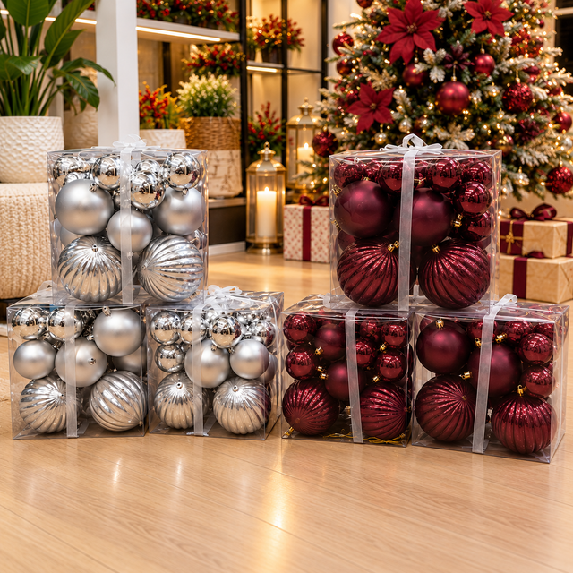 Christmas bauble hamper burgundy and silver 26 piece boxed set — iDecorators Kenya