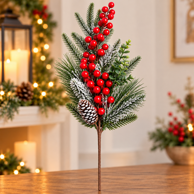 Christmas pine pick red berries frosted pinecone festive stem — iDecorators Kenya