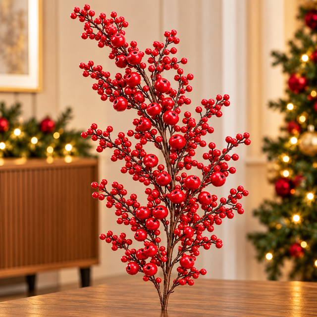 Christmas red berry stem glossy mixed size berries festive decor — iDecorators Kenya