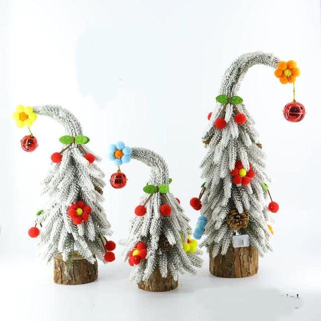 Mini Christmas tree frosted curled top with red bell on log base — iDecorators Kenya