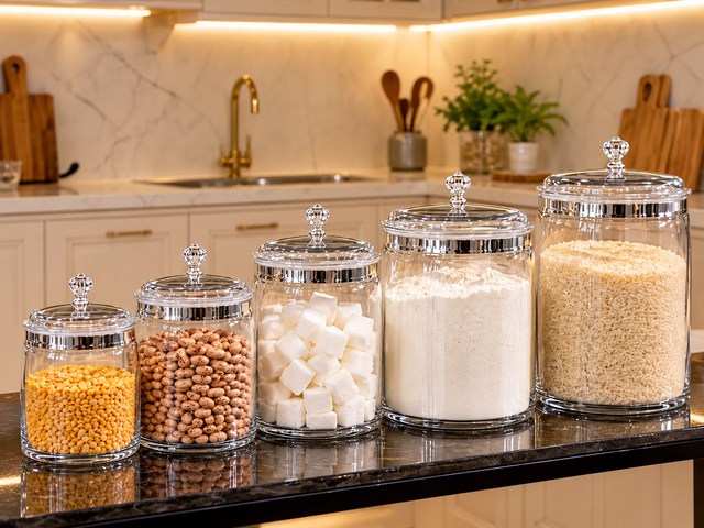 Acrylic Storage Canister Set with Crystal Knob Lids — 5 Pieces