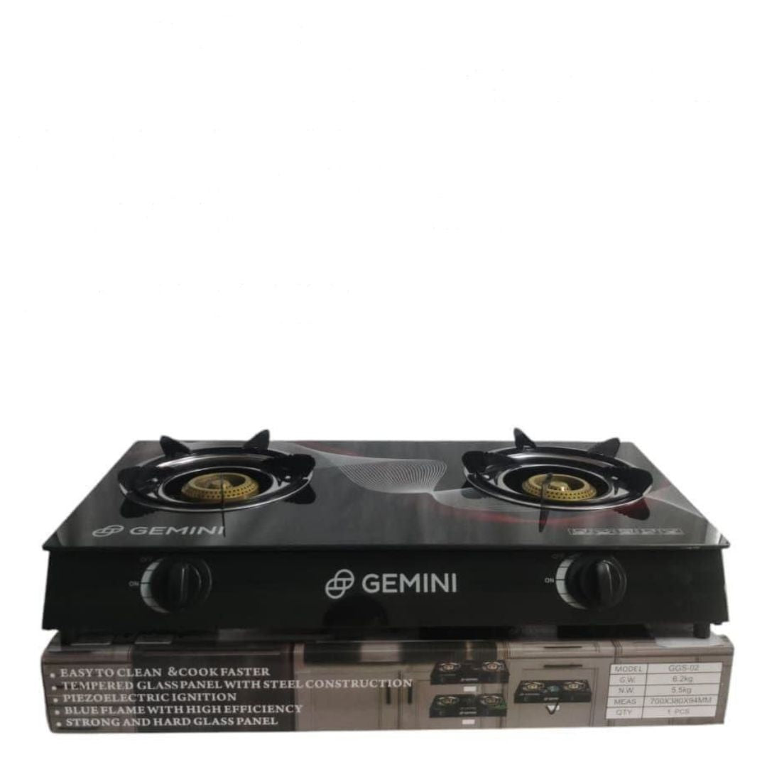 GAS COOKER WITH GLASS TOP & STAINLESS STEEL BODY ( 2-Burner)