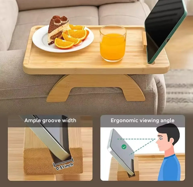 Foldable Bamboo Sofa Armrest Tray with Tablet & Phone Holder grc