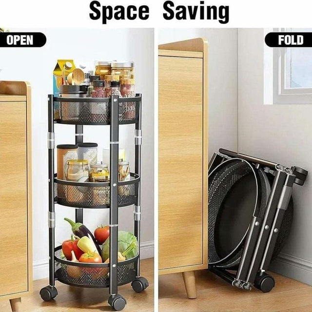Foldable round rotating multi layer rack