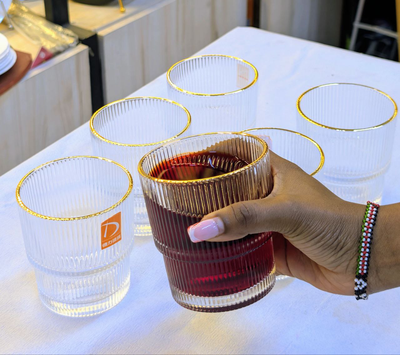 Gold Rim Ribbed Whiskey Glass 320ml