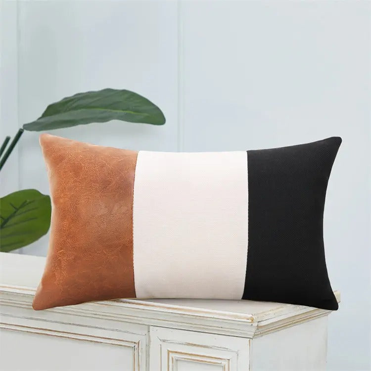 Cotton and leather throw pillow case