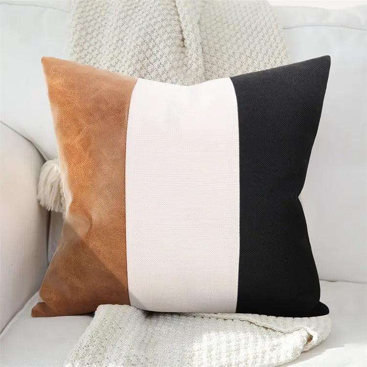 Cotton and leather throw pillow case