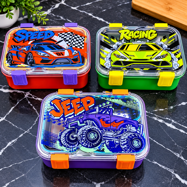 Bento lunch box steel compartment tray with colourful case and clip lock lid — iDecorators Kenya