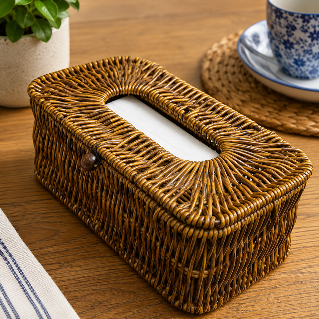 Handwoven Rattan Tissue Box Holder