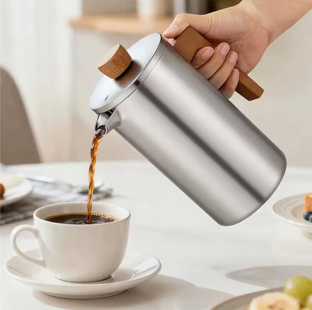 HausRoland Stainless Steel French Press with Bamboo Handle — 1000ml alph