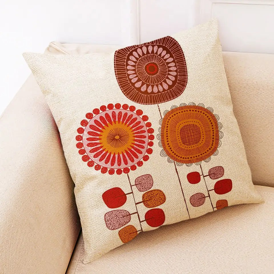 Hand-painted Elements of Cotton And Linen Pillow Covers