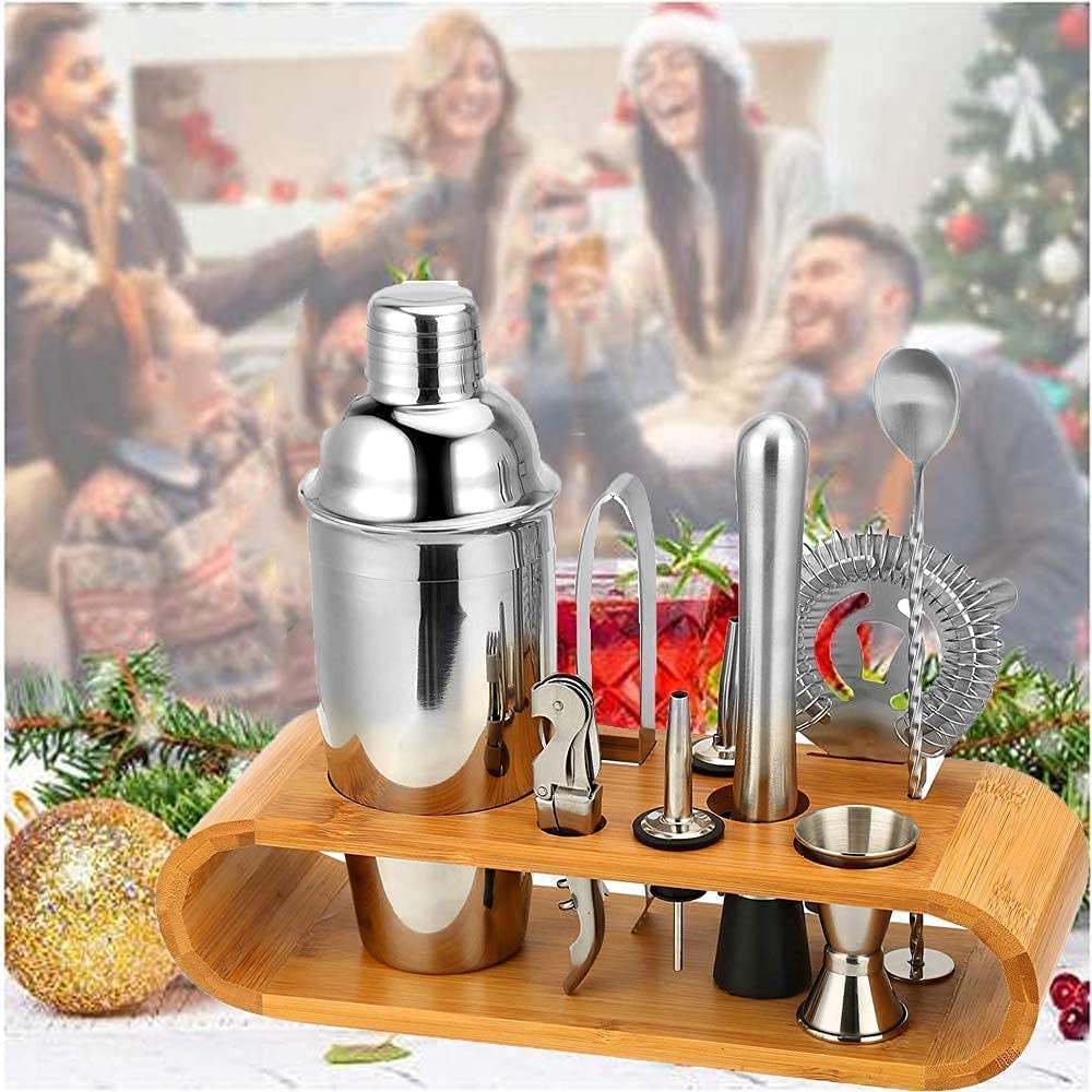Cocktail Shaker With A Stylish Bamboo Stand 10pcs