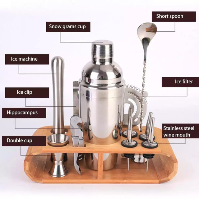 Cocktail Shaker With A Stylish Bamboo Stand 10pcs