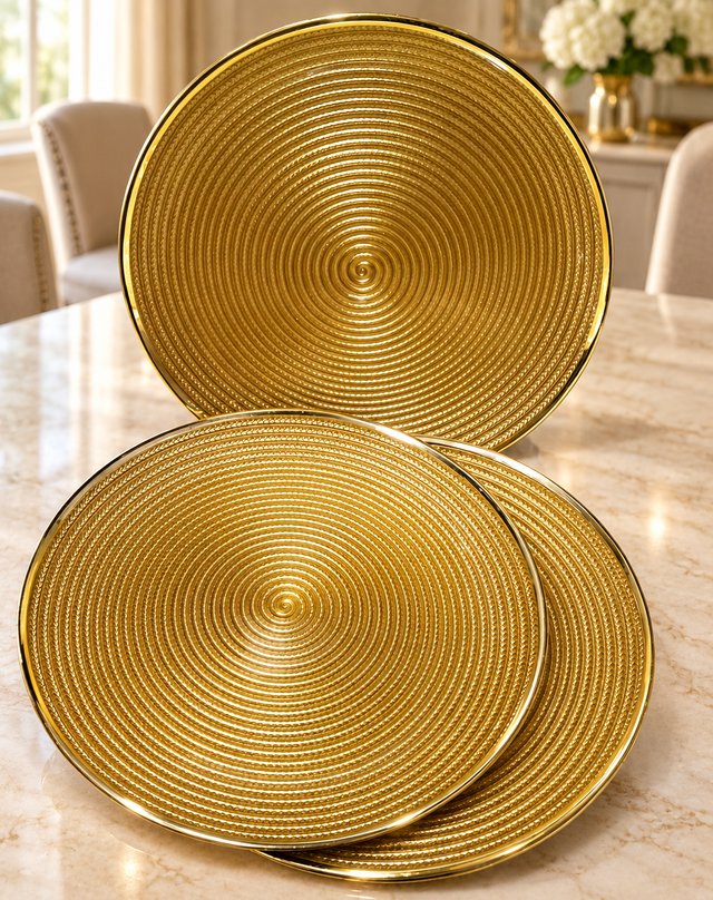 Charger plate gold glass spiral pattern dining table setting — iDecorators Kenya