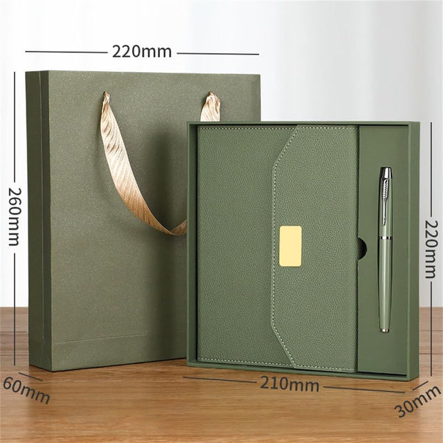 Journal green leather with pen and gift box — hawkers