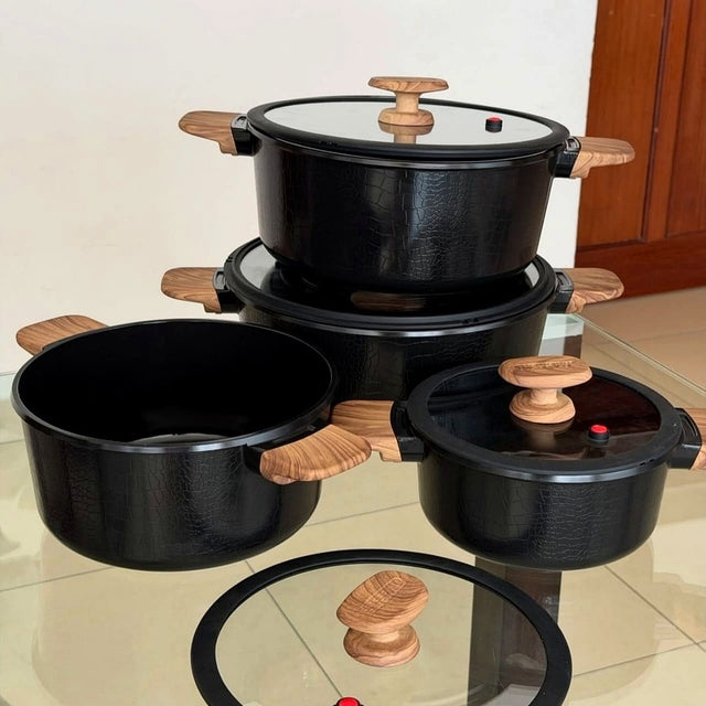 Ceramic cookware set black crocodile pots wooden handles — iDecorators Kenya