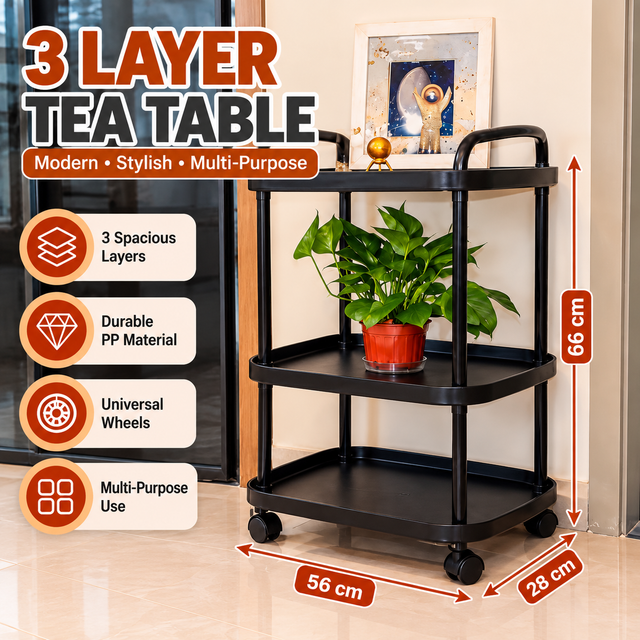 Rolling Tea Table with 3 Layers and Universal Wheels car