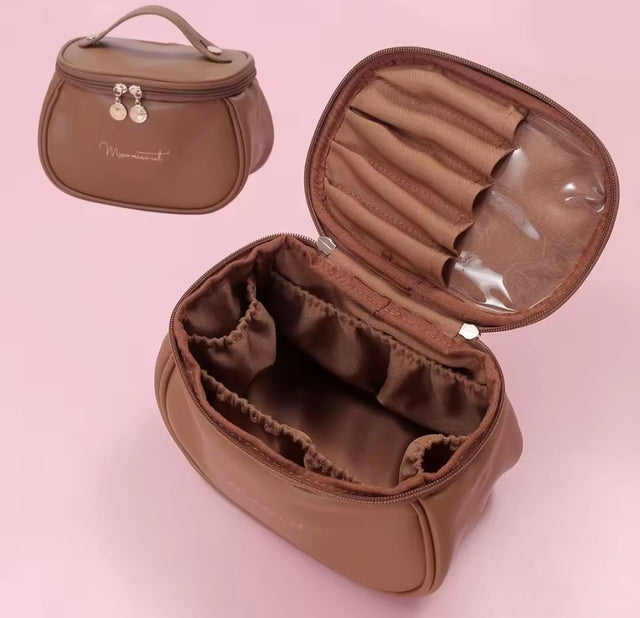 Makeup bag PU leather brown cosmetic organizer — iDecorators Kenya