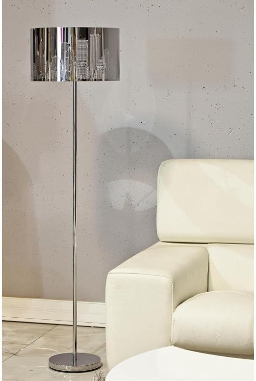 Chrome Floor Lamp with City Skyline Drum Shade | iDecorators Kenya