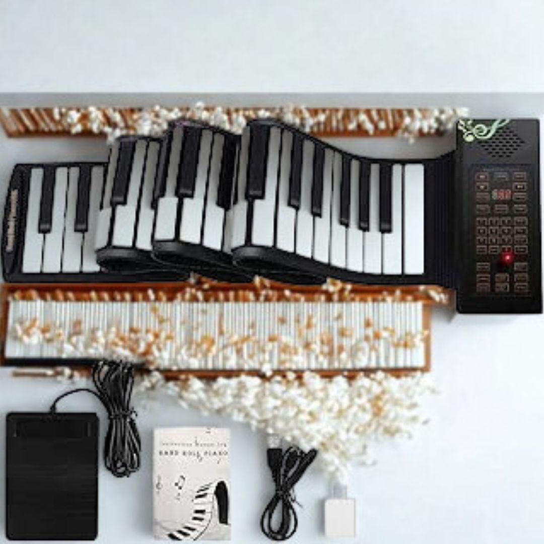 49 Keys Roll-Up Piano – Portable, Flexible & Fun for All Ages
Flexible Silicone Design – Easily rolls up for compact storage and travel convenience.
49 Standard Piano Keys – Great for beginners and kids to practice music anywhere.
Built-In Speakers & Battery Power – Enjoy music on the go with rechargeable or battery-operated options.
Multiple Sound Functions – Includes demo songs, tones, and rhythms for a full musical experience.