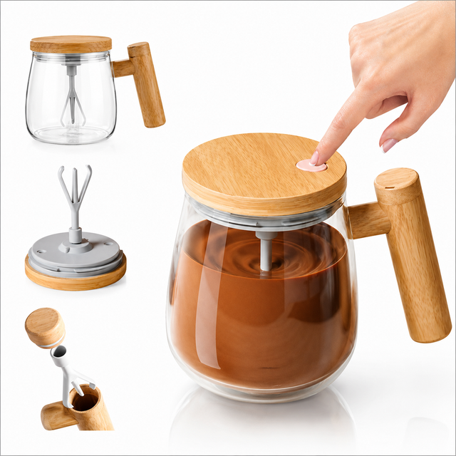 One-Touch Self Mixing Glass Mug 400ml