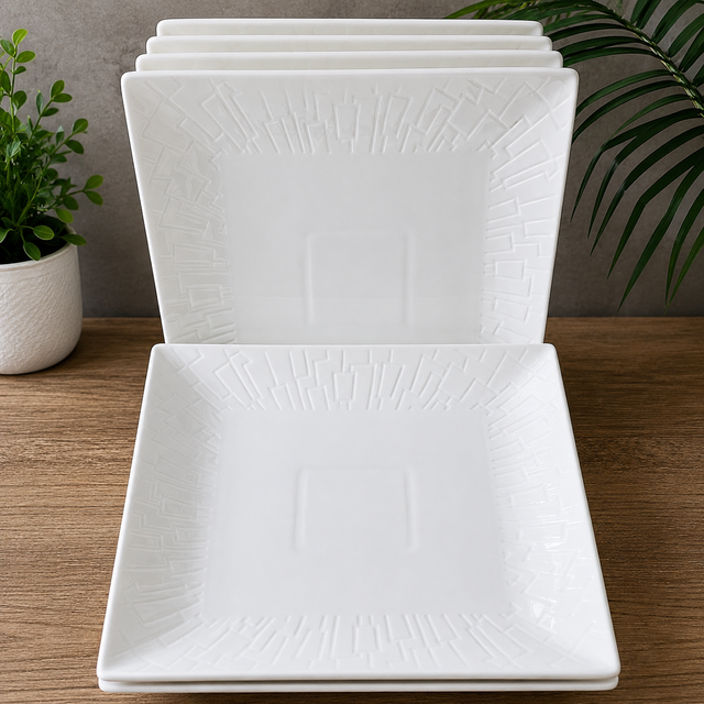 Premium Square Porcelain Dinner Plates 10 Inch (Set of 6)