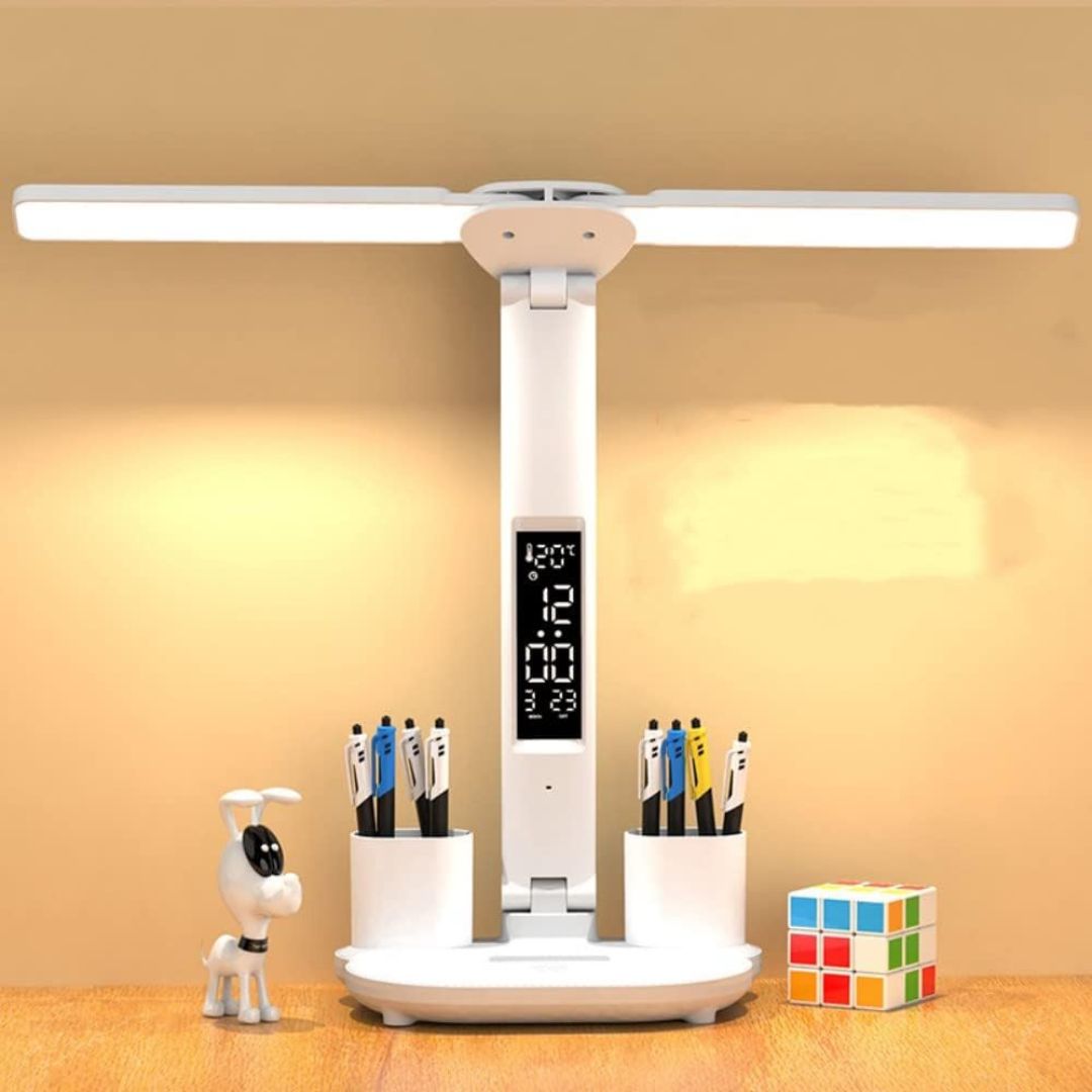 LED Desk Lamp with Dual Heads with pen holder