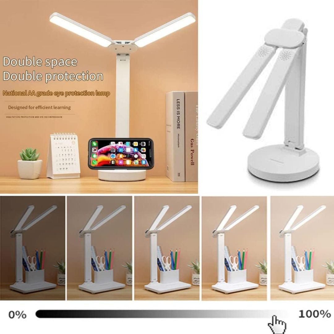 LED Desk Lamp with Dual Heads with pen holder