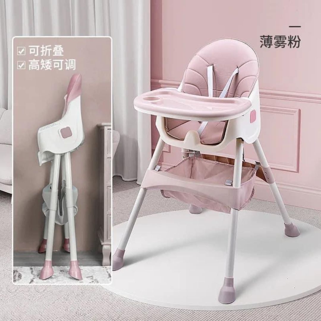High Baby Feeding Chair – Foldable Design
A stylish and functional high chair designed to keep your baby safe and comfortable during mealtime.
Key Features:
• Foldable structure – Easy to store and space-saving
• Adjustable height – Grows with your child
• Comfortable padded seat – Soft and supportive
• Detachable food tray – Easy to clean and maintain
• Safety harness – Keeps baby securely seated
• Bottom storage basket – For keeping feeding essentials close by
• Stable frame with anti-slip feet – Ensure