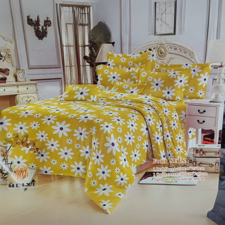 flowered duvet cover 1 quilt duvet cover 
 1plat bedsheet 
 2pillow case's 
     6*6/5*6