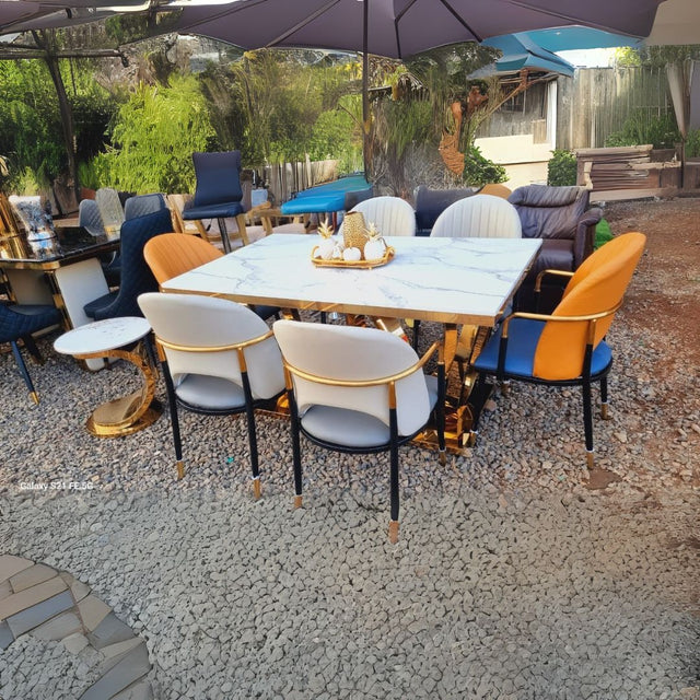 pure marble dining table with six dining chairs