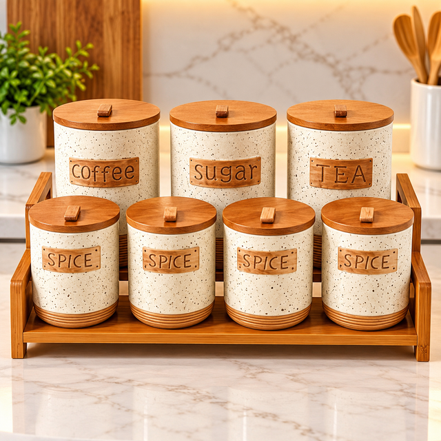 White Ceramic Kitchen Storage Canisters Set spn