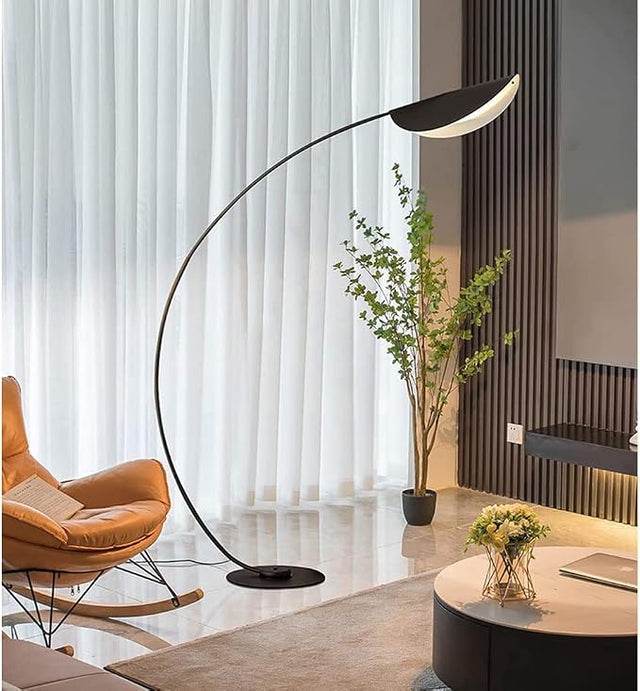 Sculptural arc floor lamp matte black leaf shade modern lounge — iDecorators Kenya