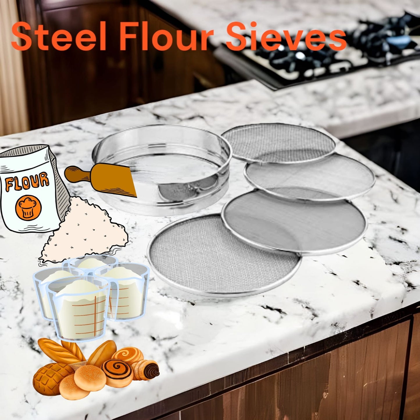 Stainless Steel FLOUR SIEVES - 4 Mesh Changeable.