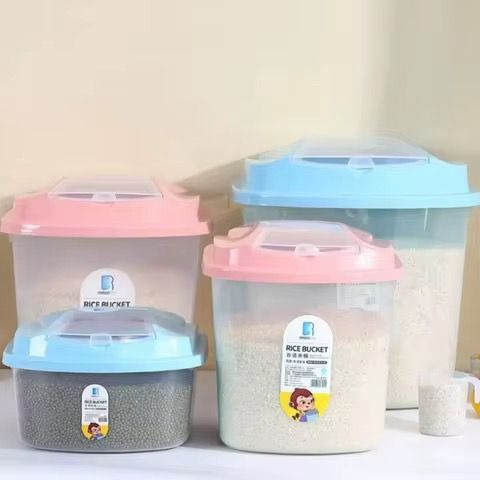 Transparent plastic rice/flour/cereal bucket or storage