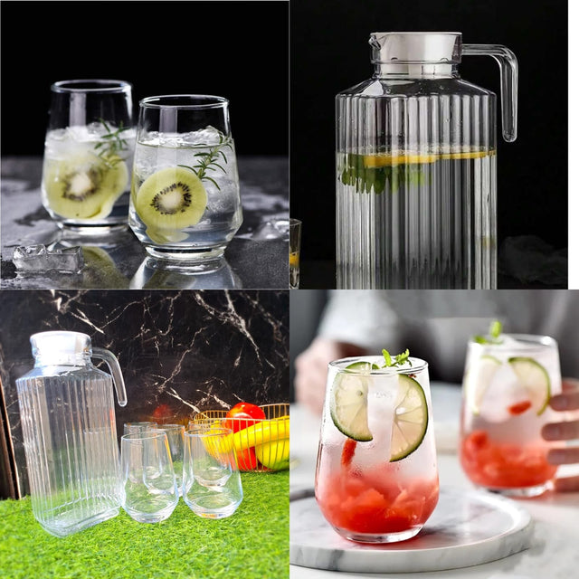 7PC 1700ml JUG & 6pc water GLASSES
